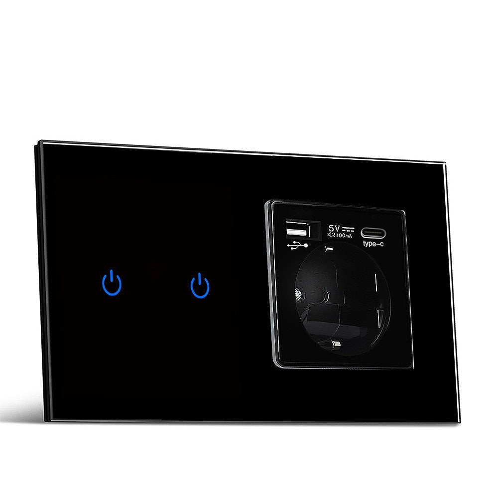 European Standard 146 Touch Switch TYPEC Socket Black And White Tempered Glass Switch Panel