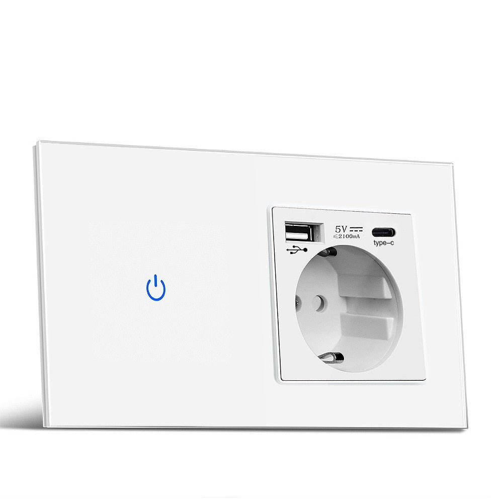 European Standard 146 Touch Switch TYPEC Socket Black And White Tempered Glass Switch Panel