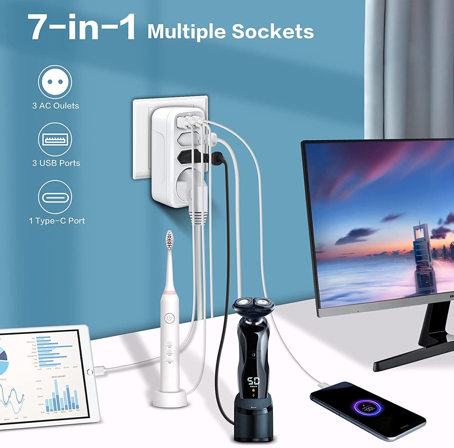 French  German Standard European  Wall Socket One-to-three Converter