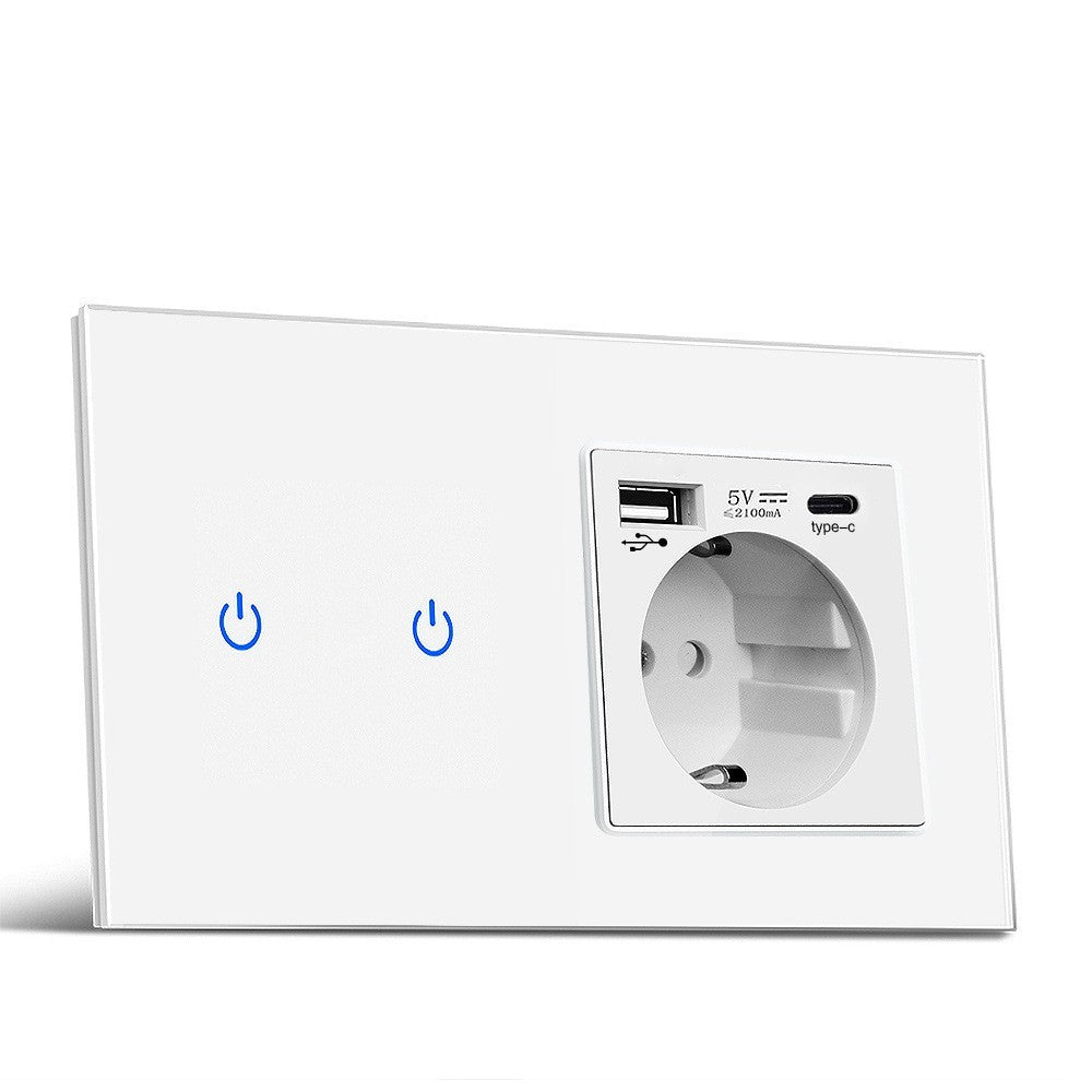 European Standard 146 Touch Switch TYPEC Socket Black And White Tempered Glass Switch Panel
