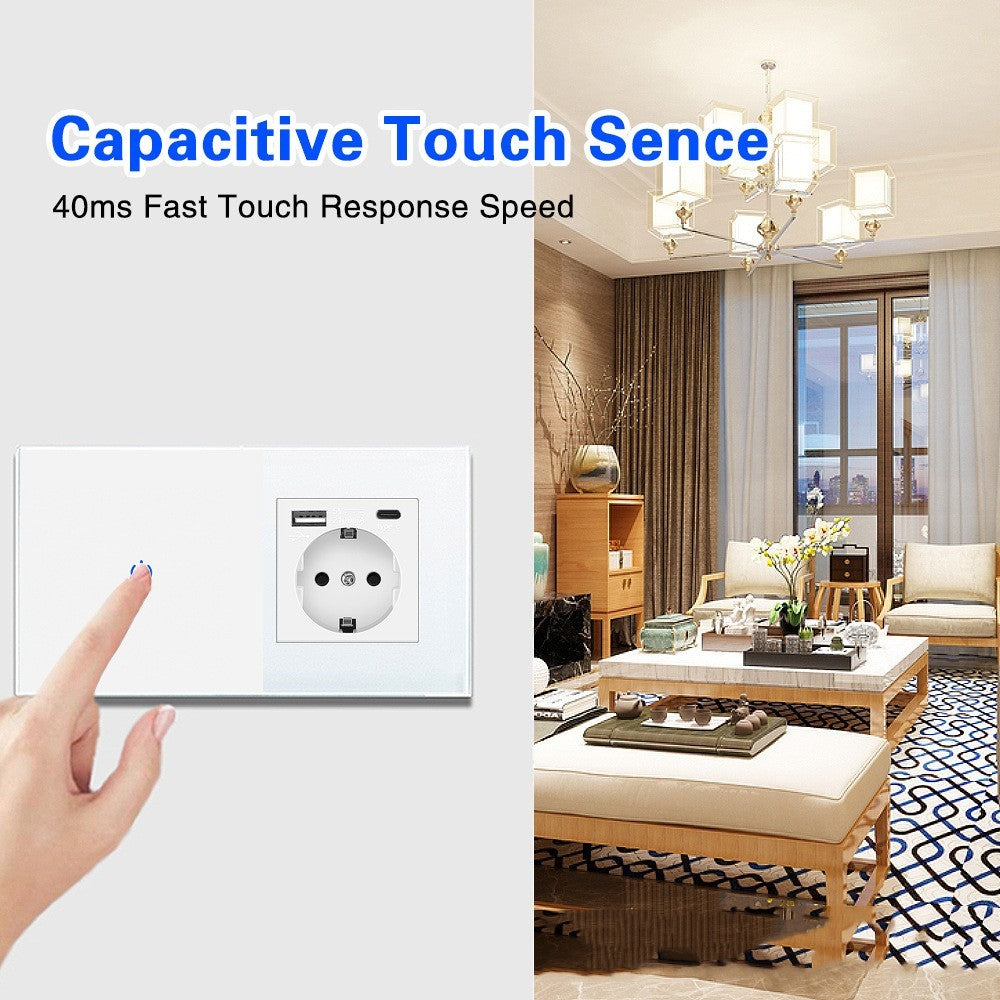 European Standard 146 Touch Switch TYPEC Socket Black And White Tempered Glass Switch Panel
