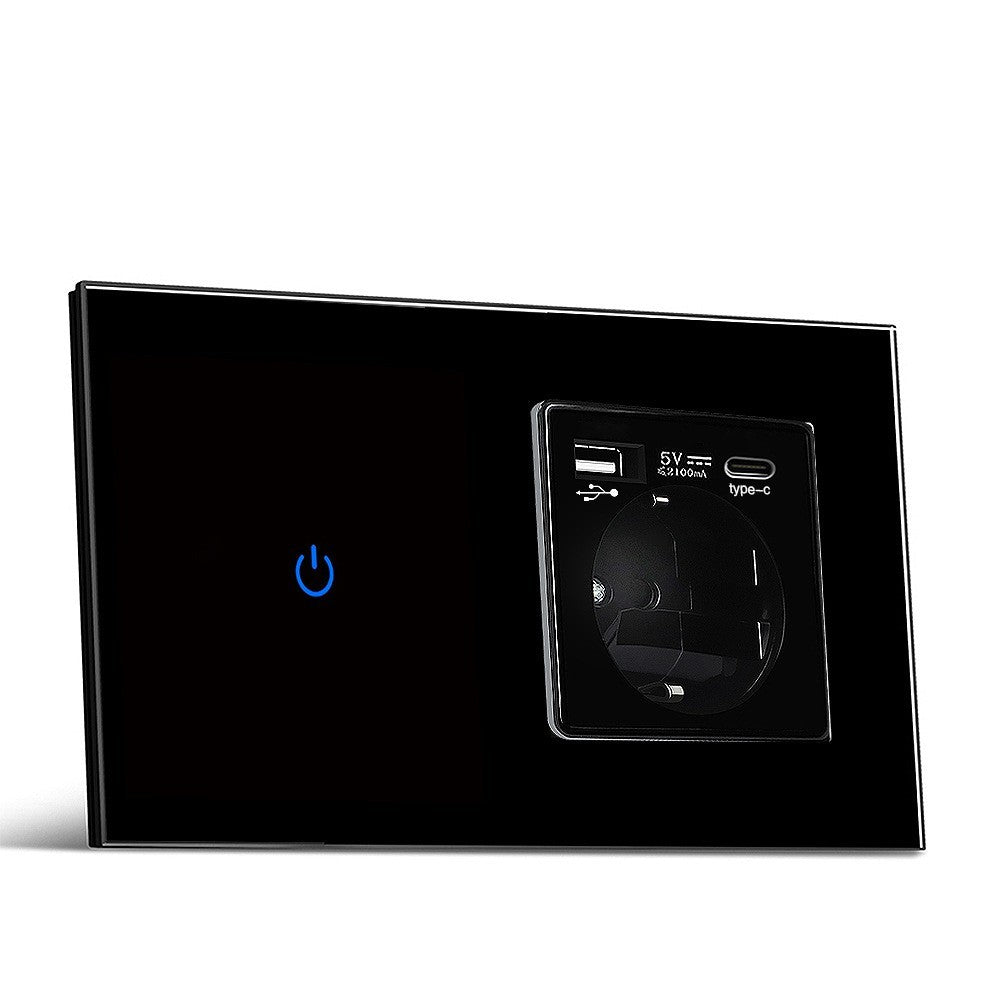European Standard 146 Touch Switch TYPEC Socket Black And White Tempered Glass Switch Panel